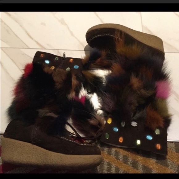 multicolor faux fur boots